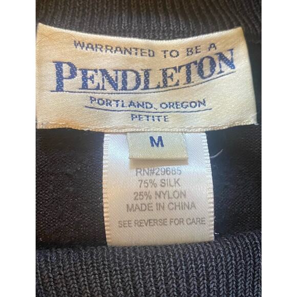 Vintage Pendleton Mock Top Women’s Petite Medium Shirt Black Stretch Basic - Picture 2 of 7